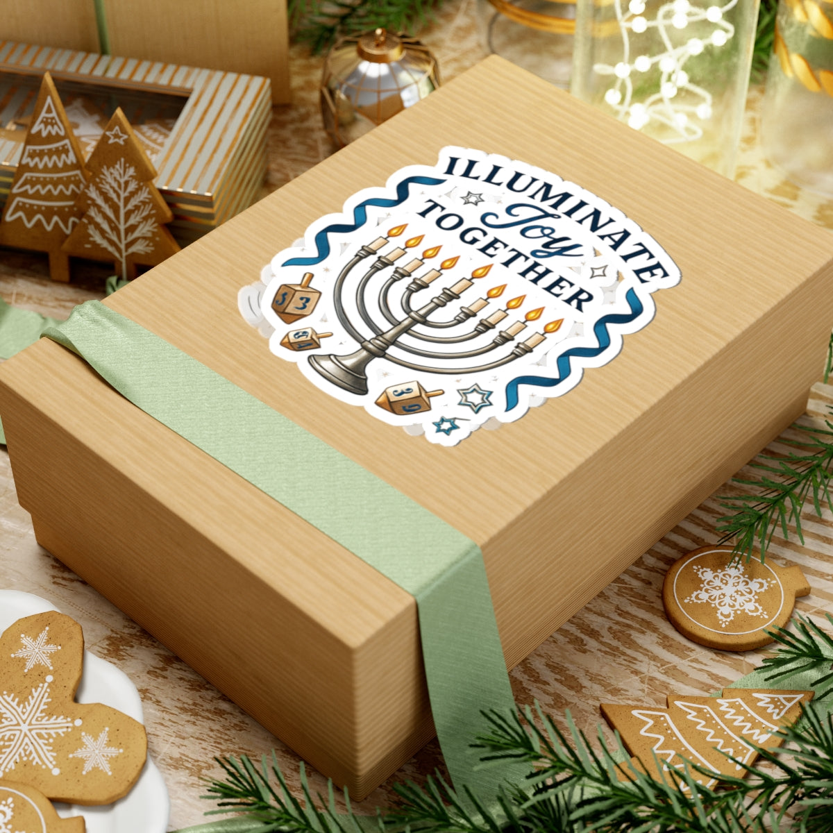 Hanukkah Menorah Sticker — "Illuminate Joy Together" Kiss-Cut Holiday Decal