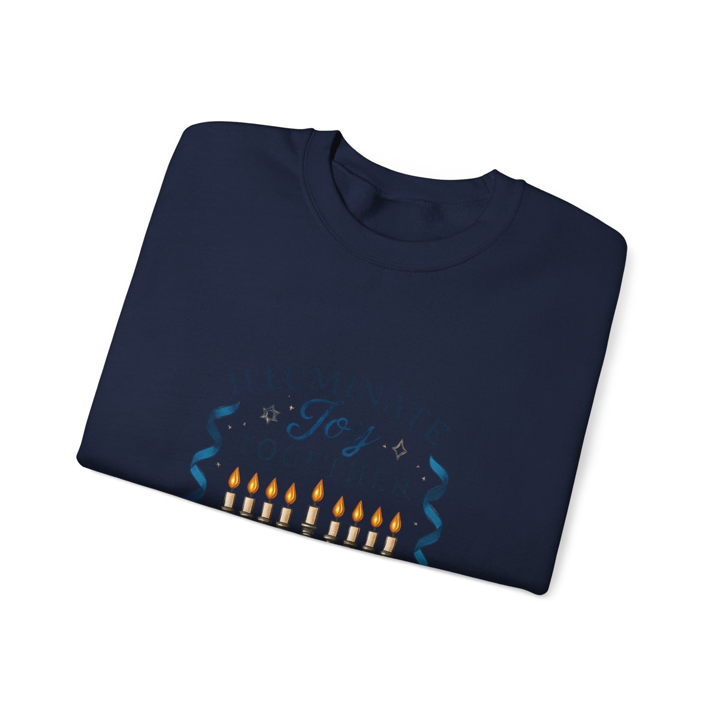 Hanukkah Sweatshirt - "Illuminate Joy Together" Menorah & Dreidel Holiday Crewneck