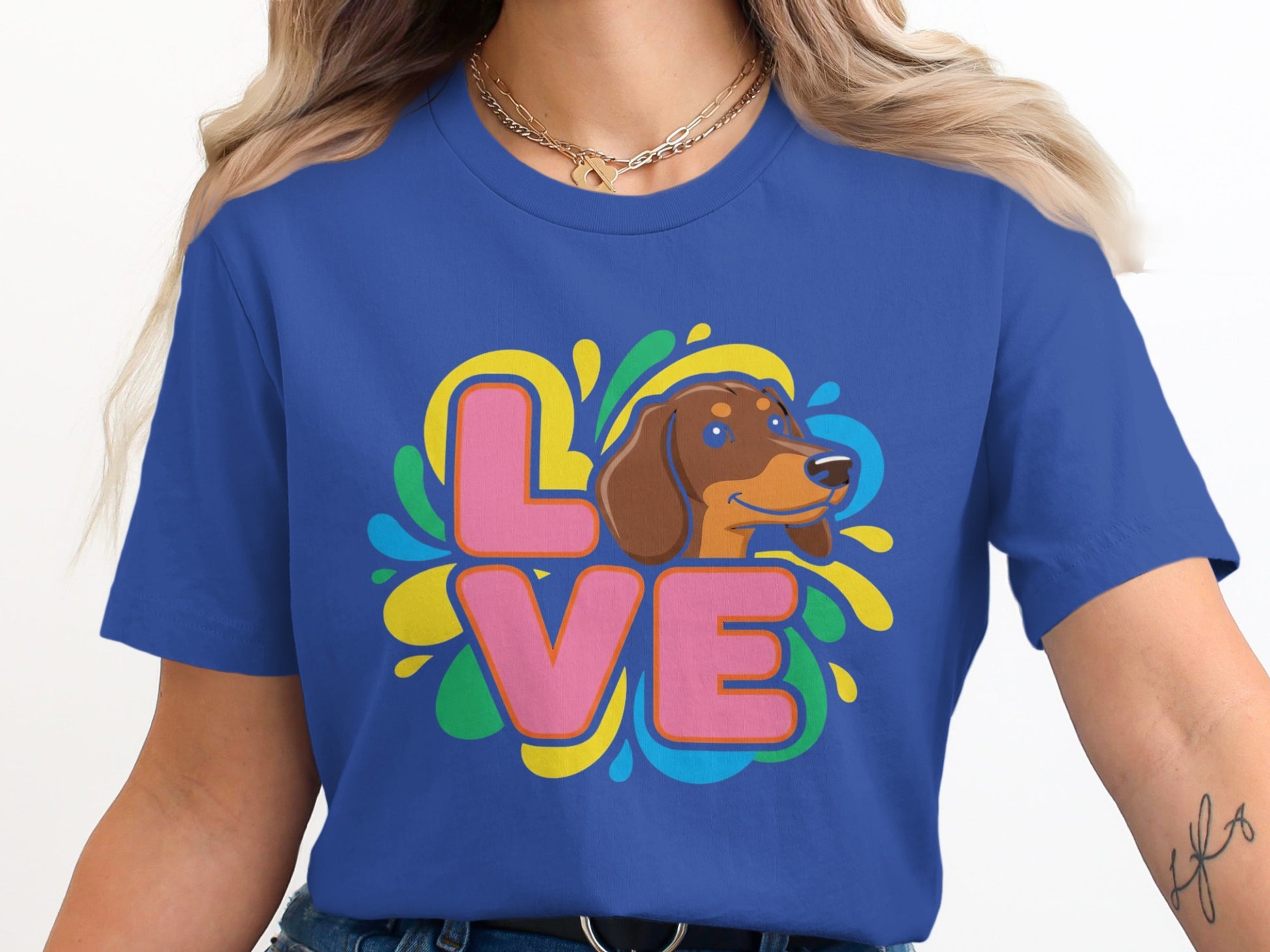 Colorful Love Dachshund Design on Trendy T-Shirt
