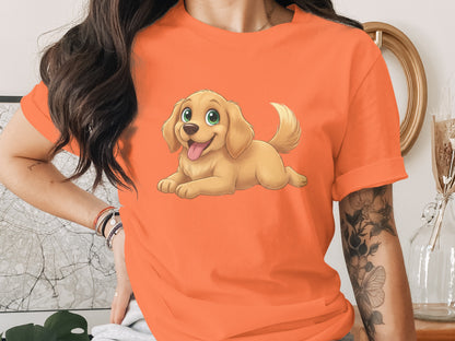 Orange T-shirt with Adorable Cartoon Puppy Design