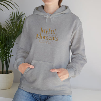 Joyful Moments Hoodie — Minimalist Gold Script Hooded Sweatshirt