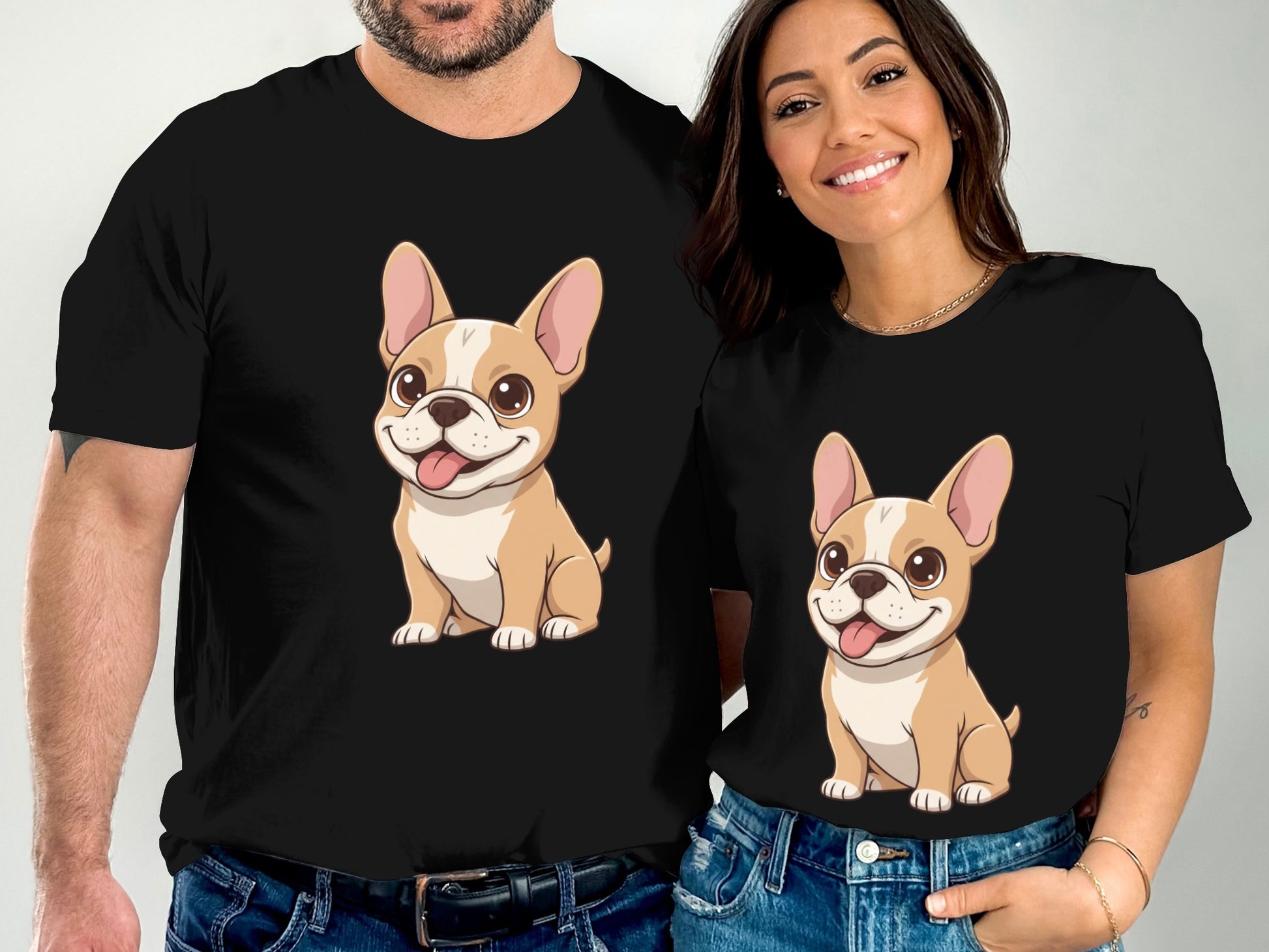 Adorable Cartoon Bulldog Print Matching T-Shirt Sets