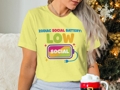 Zodiac Social Battery Low Social Graphic T-Shirt