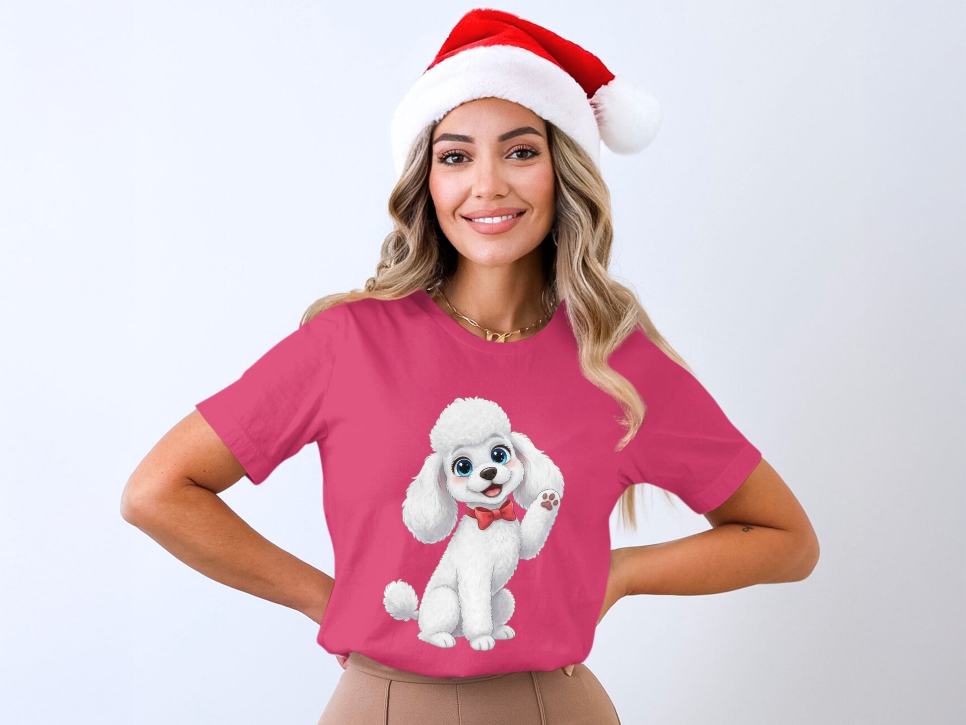 Cute Festive Dog Graphic Tee with Santa Hat