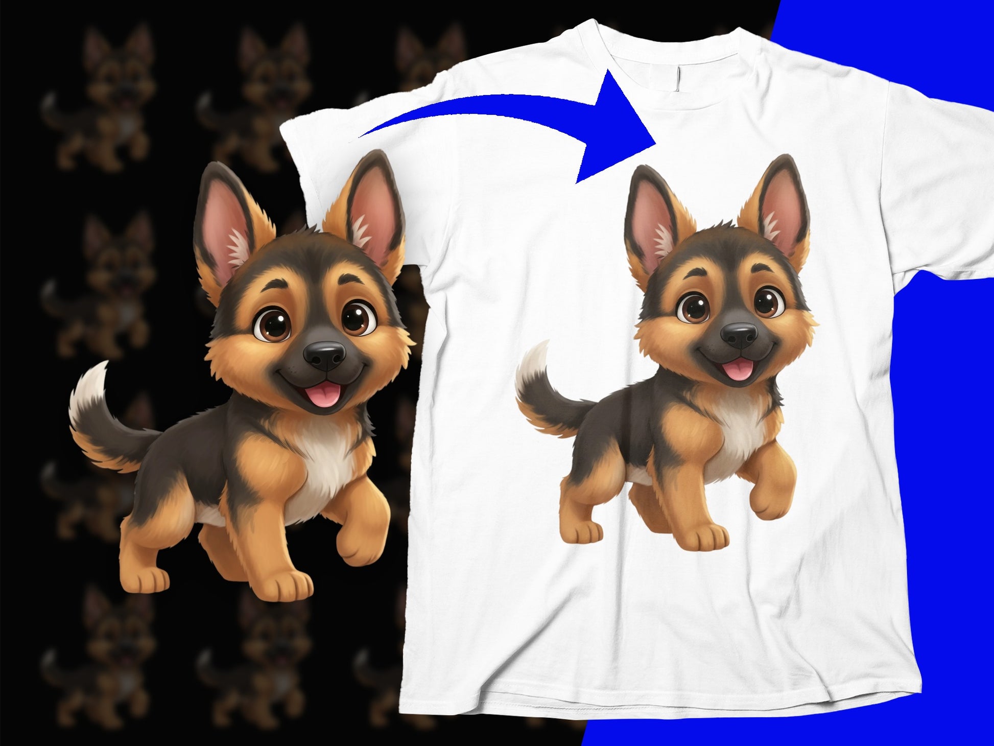 Cute German Shepherd Puppy Cartoon T-Shirt, Kids and Adults Unisex Tee, Animal Lover Gift