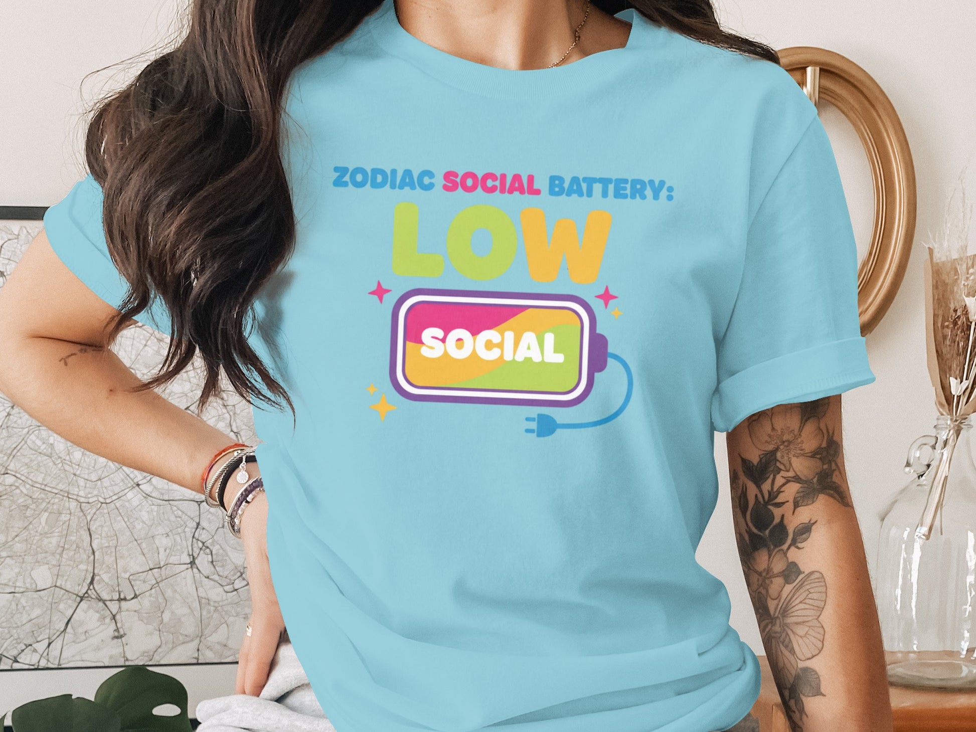 Zodiac Social Battery Low Social Graphic T-Shirt