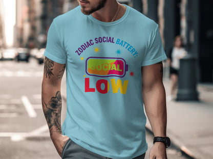 Zodiac Social Battery Low Colorful Print T-shirt