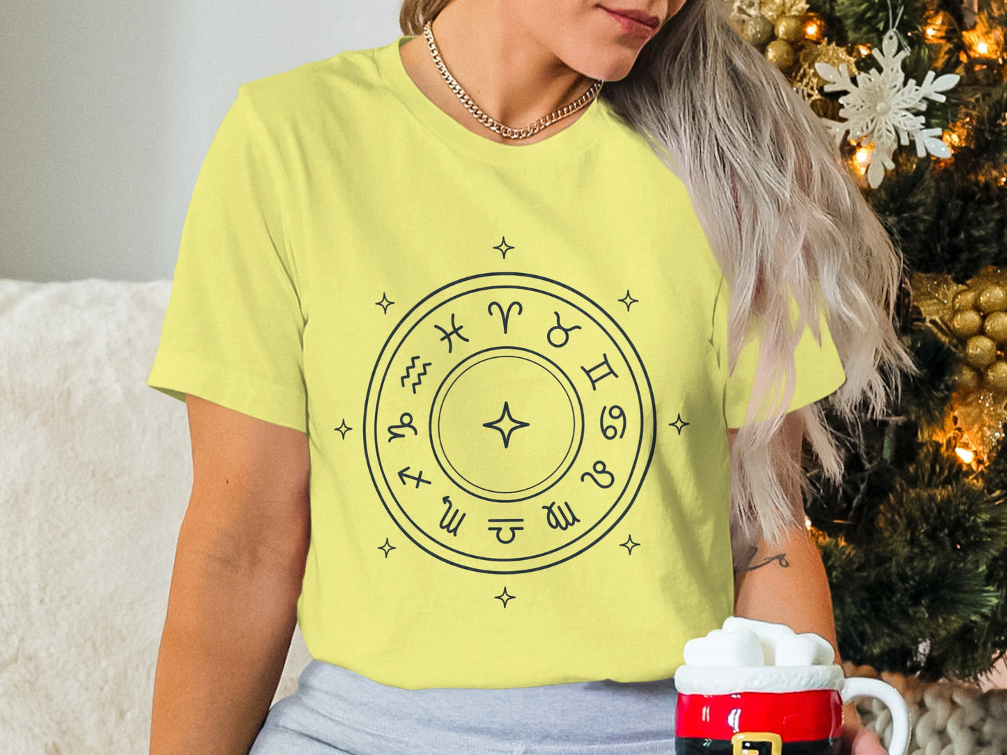 Zodiac Signs Circle Design Yellow Shirt