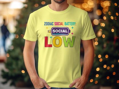 Zodiac Social Battery Low Funny Graphic Tee