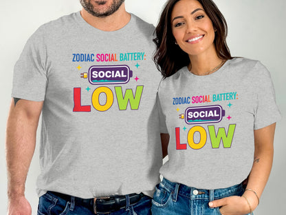 Zodiac Social Battery Low Matching Couples Shirts