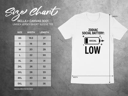 ZODIAC SOCIAL BATTERY LOW Unisex Jersey Short Sleeve Tee