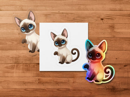 Cute Siamese Cat Stickers, Colorful Cartoon Kitten Decals, Vinyl Cat Sticker Pack for Laptops and Notebooks
