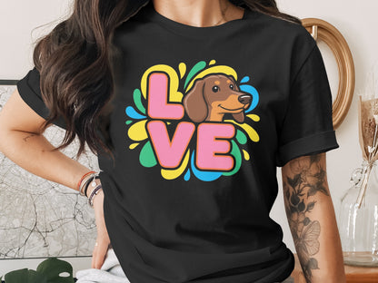 Colorful Love Dachshund Design on Black Shirt product type