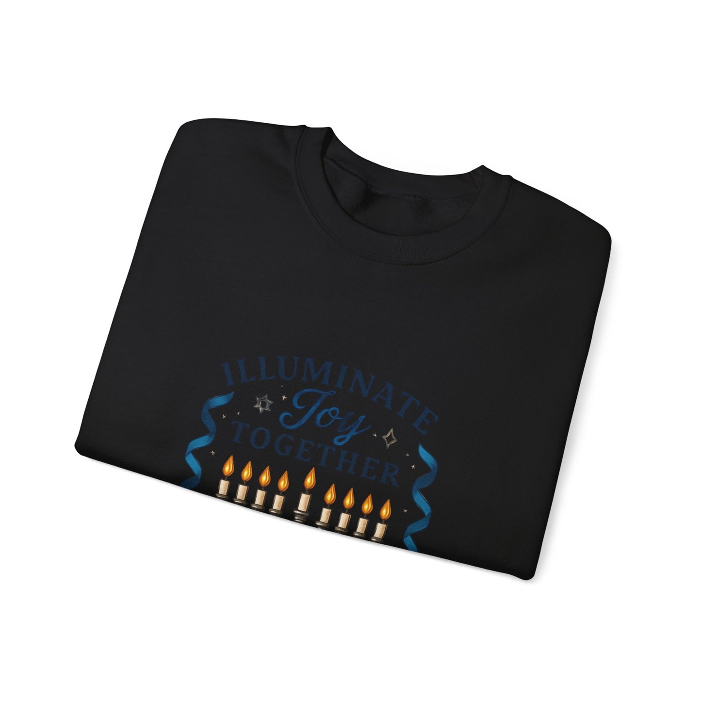 Hanukkah Sweatshirt - "Illuminate Joy Together" Menorah & Dreidel Holiday Crewneck