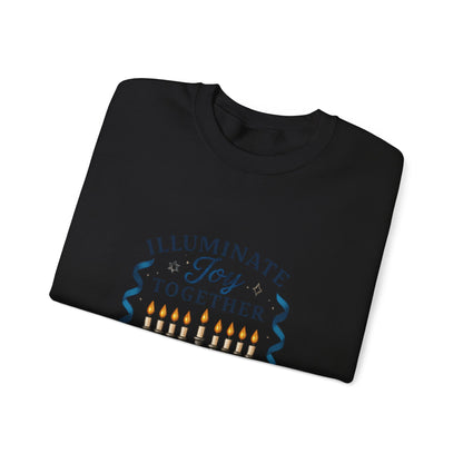 Hanukkah Sweatshirt - "Illuminate Joy Together" Menorah & Dreidel Holiday Crewneck