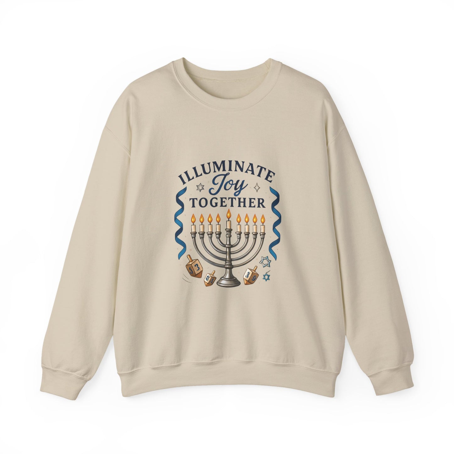 Hanukkah Sweatshirt - "Illuminate Joy Together" Menorah & Dreidel Holiday Crewneck