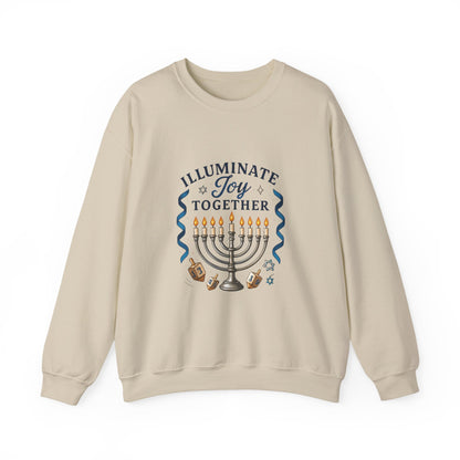 Hanukkah Sweatshirt - "Illuminate Joy Together" Menorah & Dreidel Holiday Crewneck