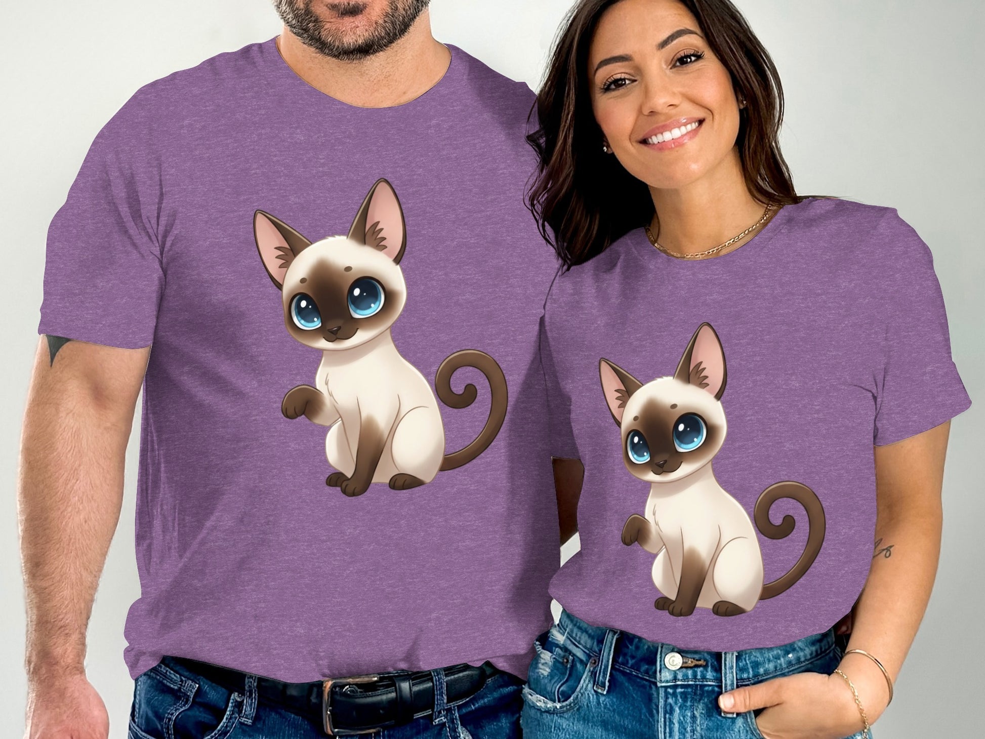 Adorable Cat Graphic Purple Couple Matching Shirts
