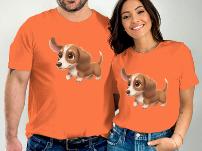 Cute Dachshund Cartoon Couple Matching T-Shirts