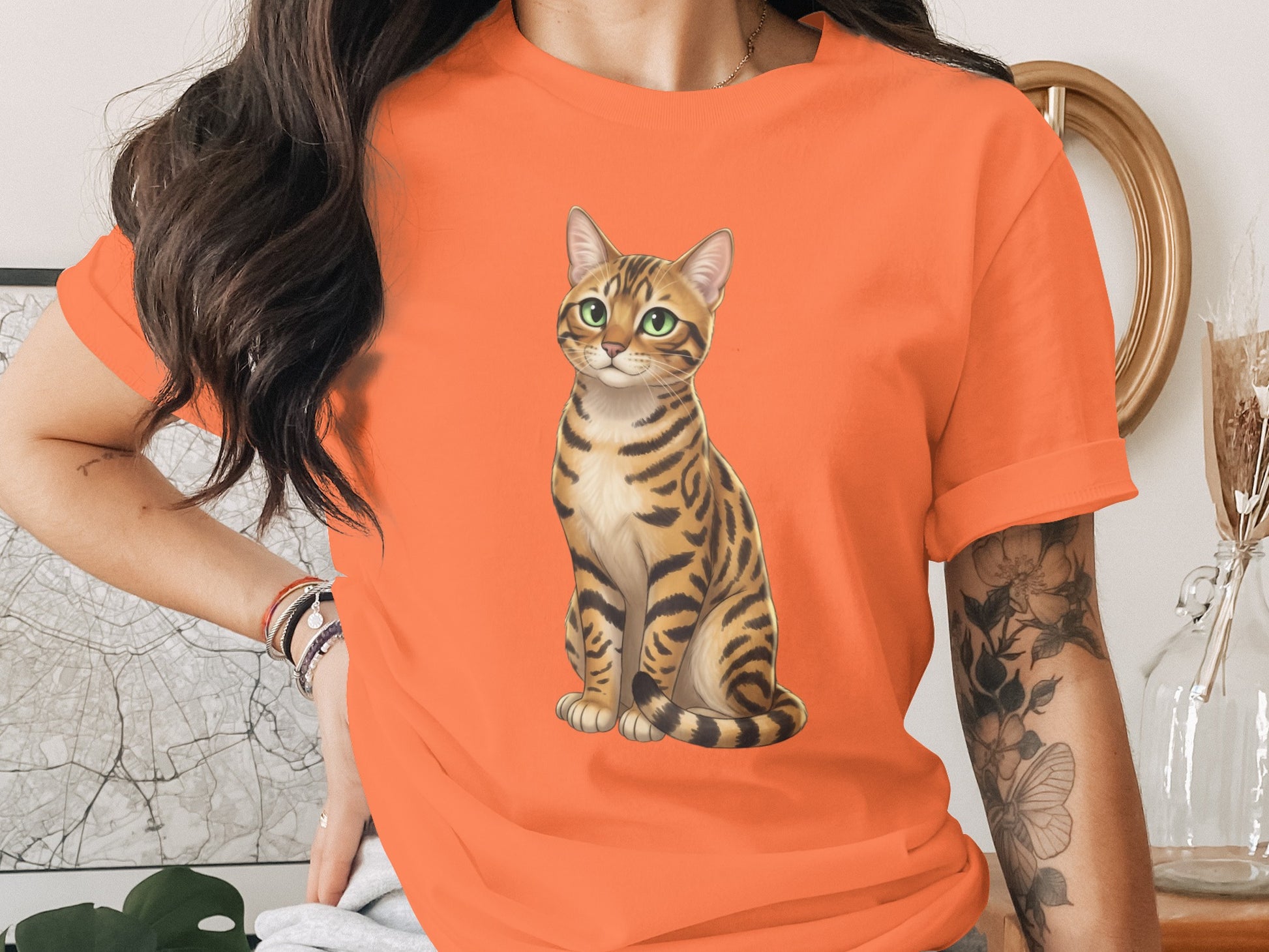 Cute Bengal Cat Illustration T-shirt for Cat Lovers