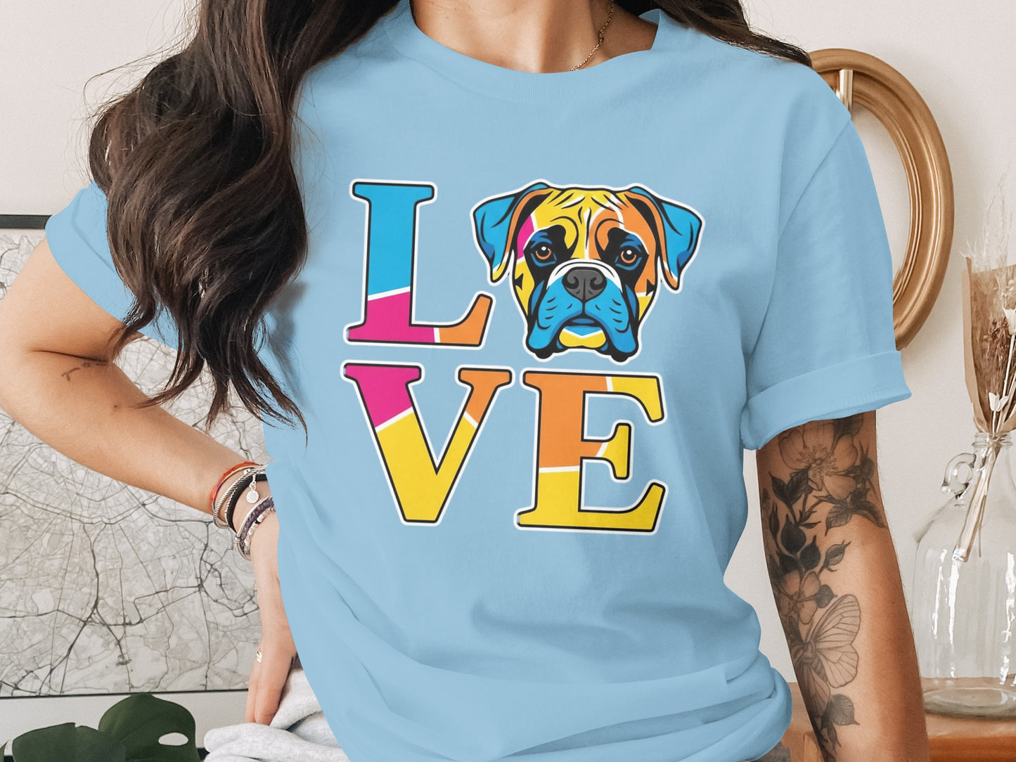Boxer Dog Portrait LOVE Colorful Design Unique T-Shirt