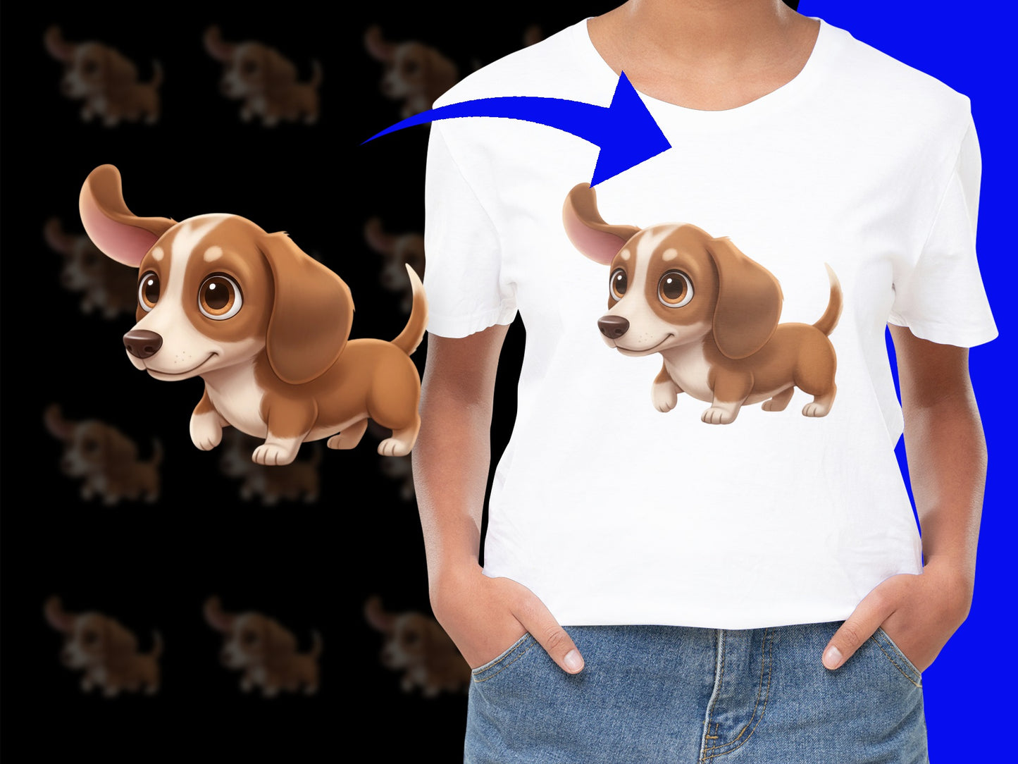 Cute Dachshund Puppy T-Shirt, Cartoon Dog Print, Unisex Graphic Tee, Animal Lover Gift, Casual Style Top, Soft Cotton Fabric
