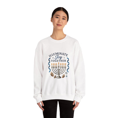 Hanukkah Sweatshirt - "Illuminate Joy Together" Menorah & Dreidel Holiday Crewneck