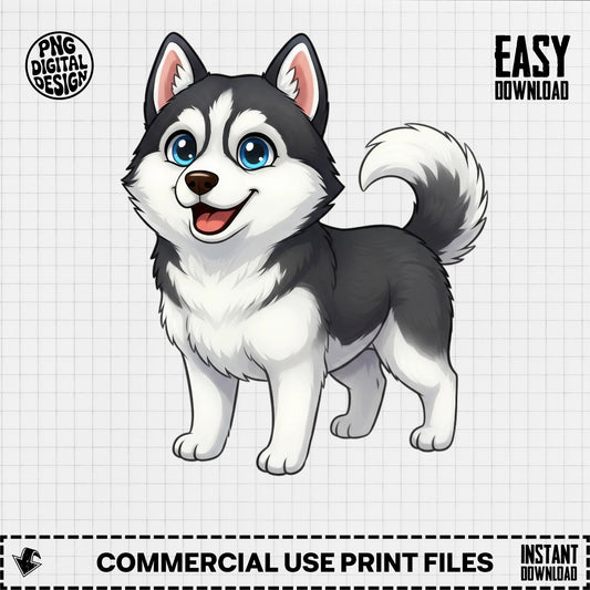 Cute Siberian Husky Puppy Clipart, Digital Download, Pet Dog Illustration, Commercial Use, Instant PNG Files for Crafts and Prints