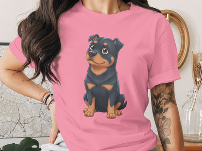 Cute Cartoon Rottweiler Printed Pink Shirt
