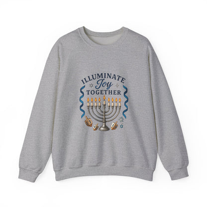 Hanukkah Sweatshirt - "Illuminate Joy Together" Menorah & Dreidel Holiday Crewneck