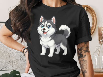 Cute Cartoon Husky Graphic Print T-Shirt