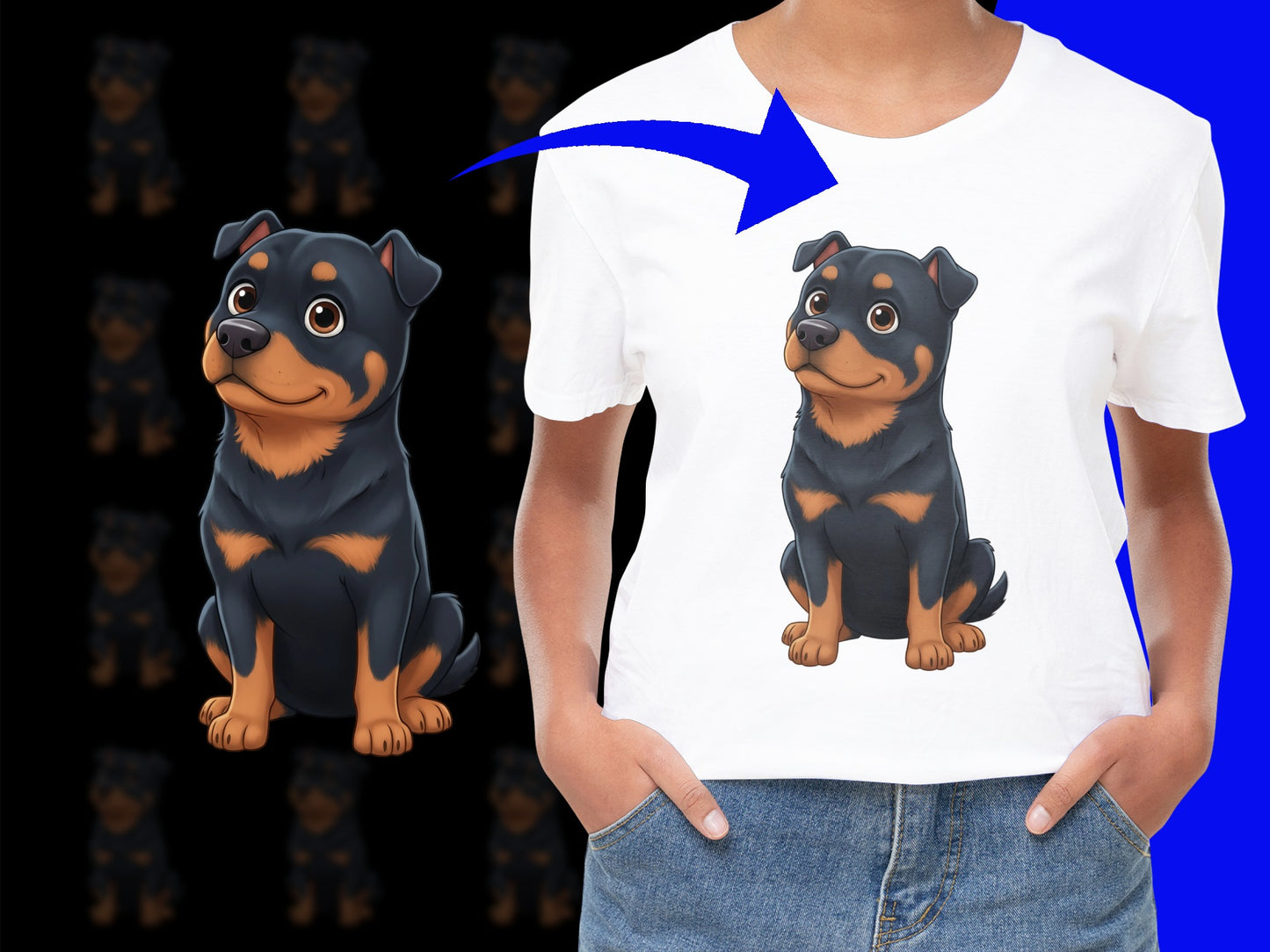 Cute Rottweiler Puppy Graphic T-Shirt, Cartoon Dog Design, Unisex Casual Wear, Animal Lover Gift, Soft Cotton Tee