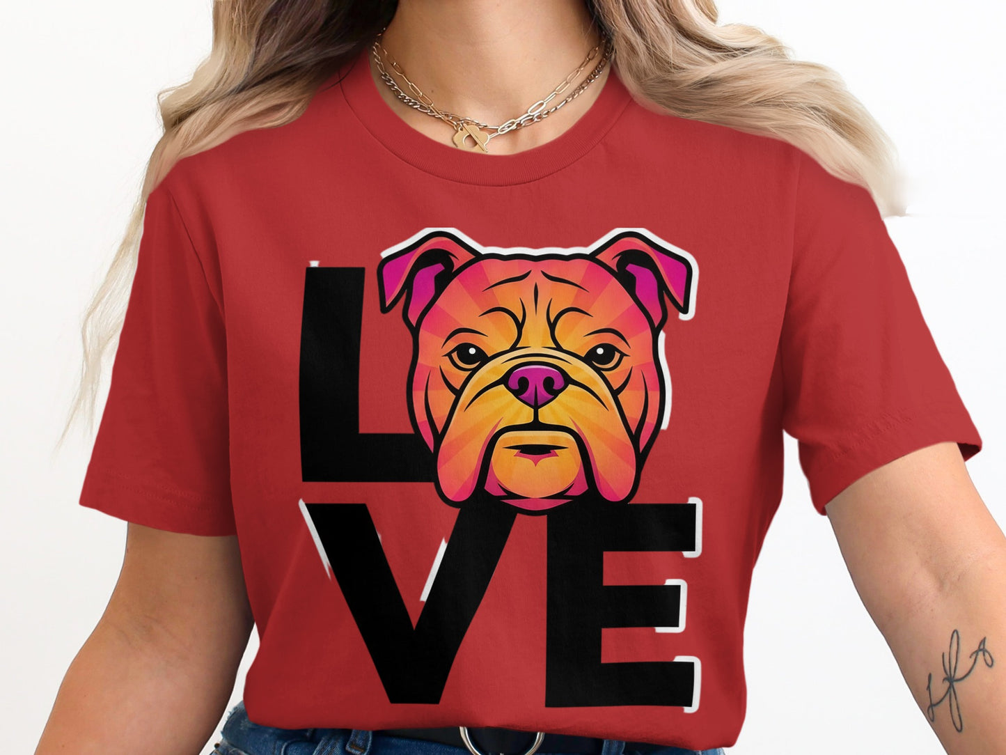 Love Bulldog Printed Red T-Shirt product type