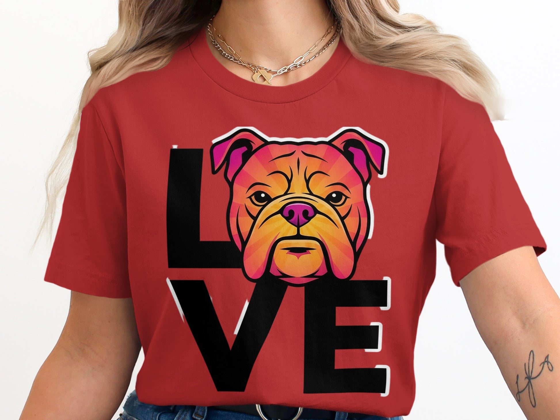 Love Bulldog Printed Red T-Shirt product type