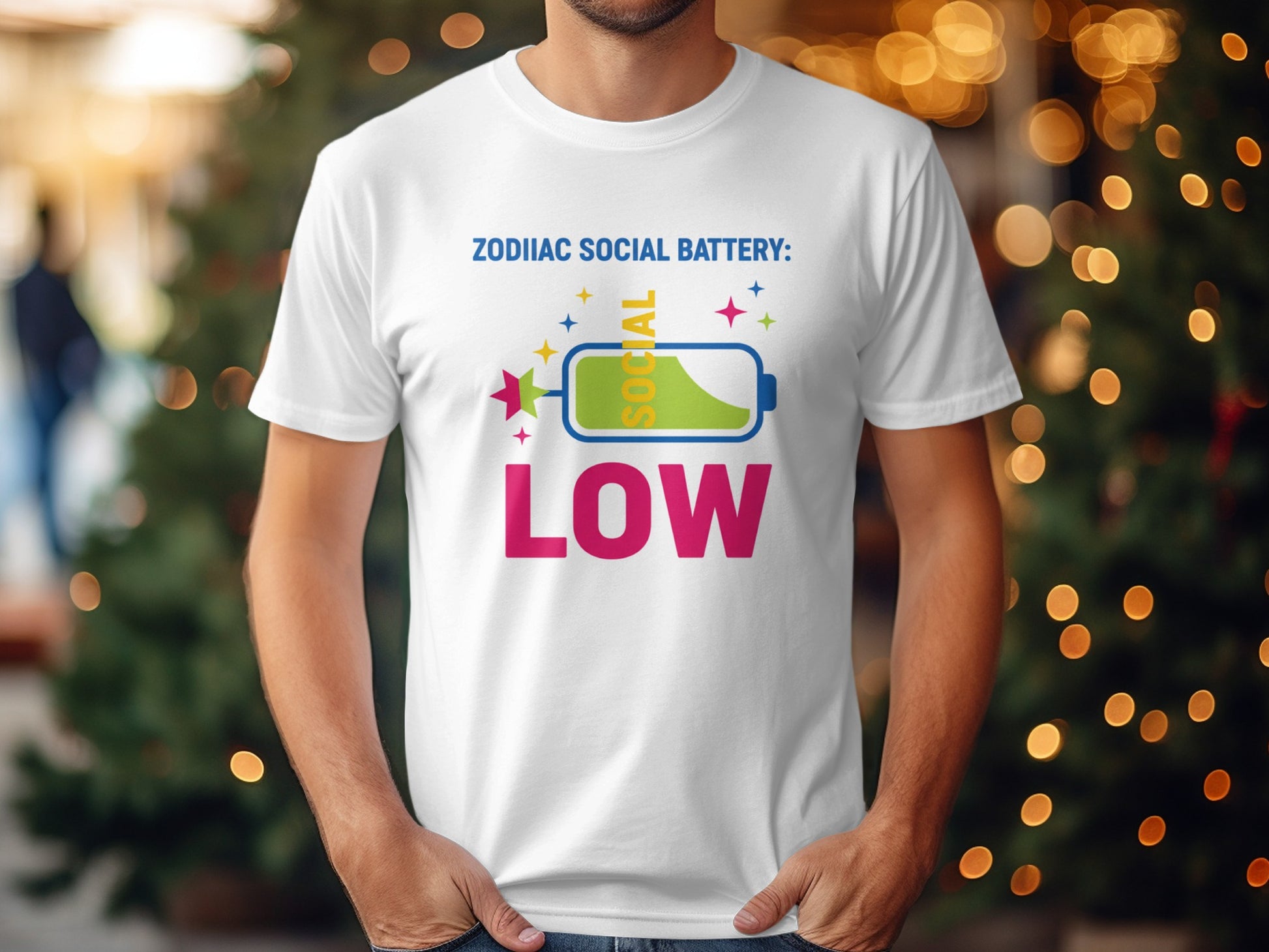 ZodiIac Social Battery Low Colorful Graphic T-Shirt
