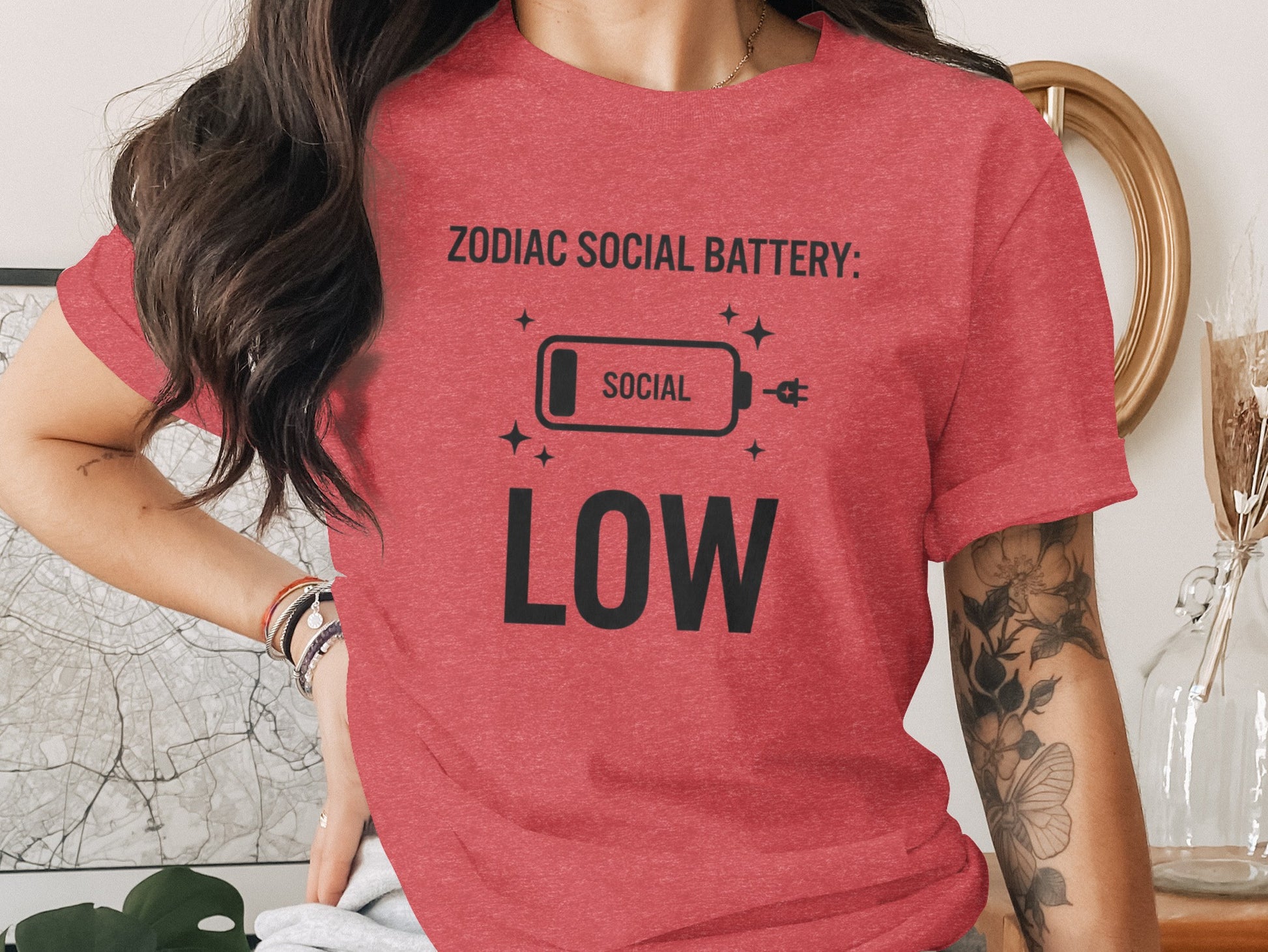 Zodiac Social Battery Low Funny Graphic Tee