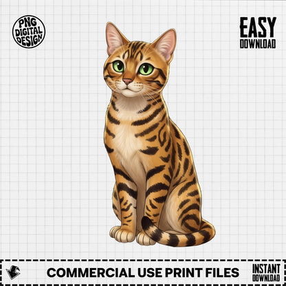 Lifelike Bengal Cat Digital PNG Design, Easy Download, Commercial Use, Instant Files