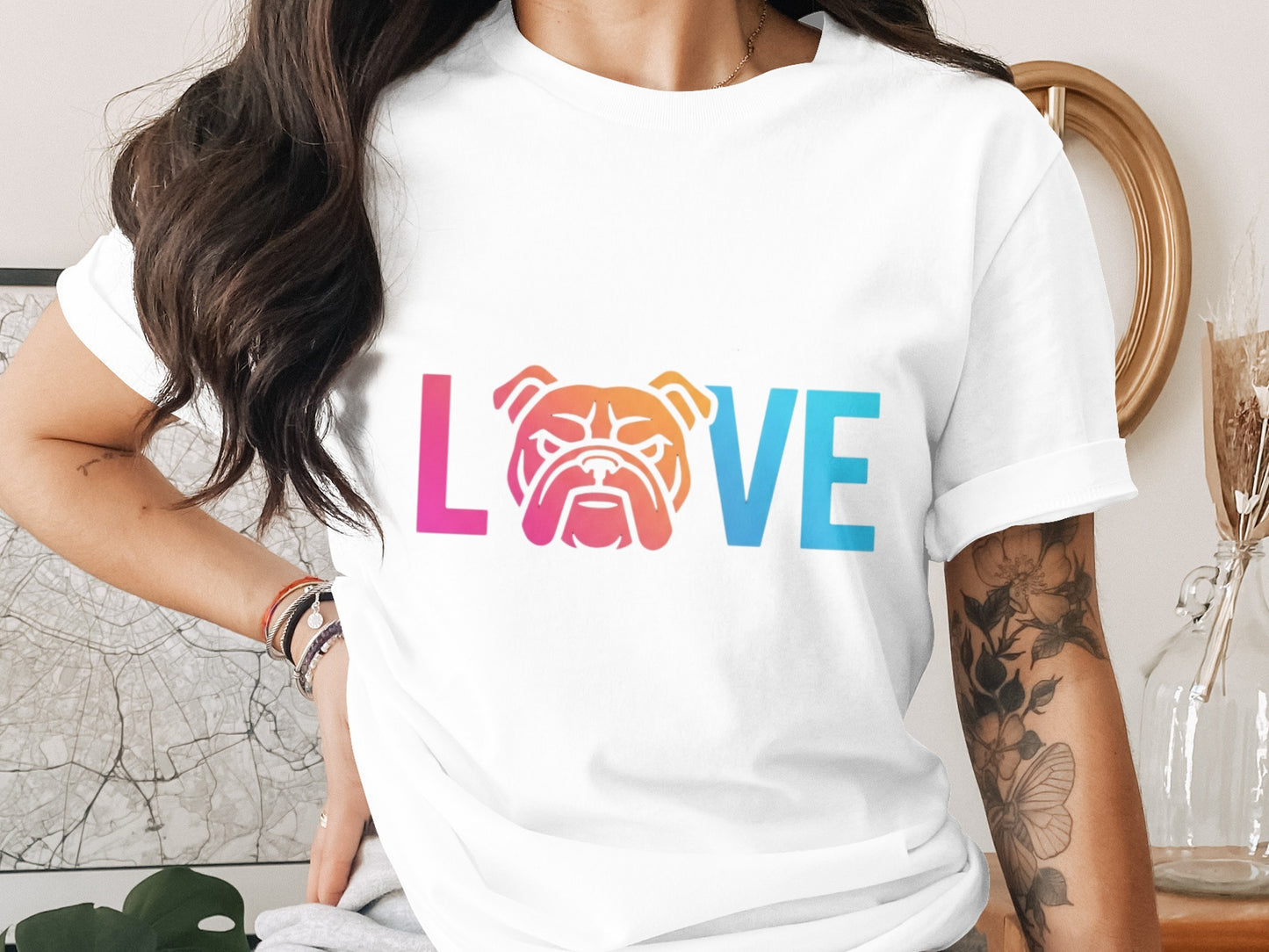 Colorful Love Bulldog Graphic Design Shirt product