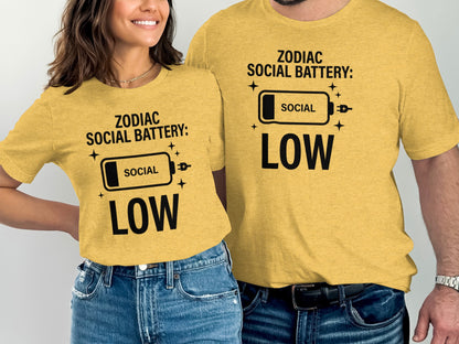 Zodiac Social Battery Low Graphic T-Shirt Fun Theme