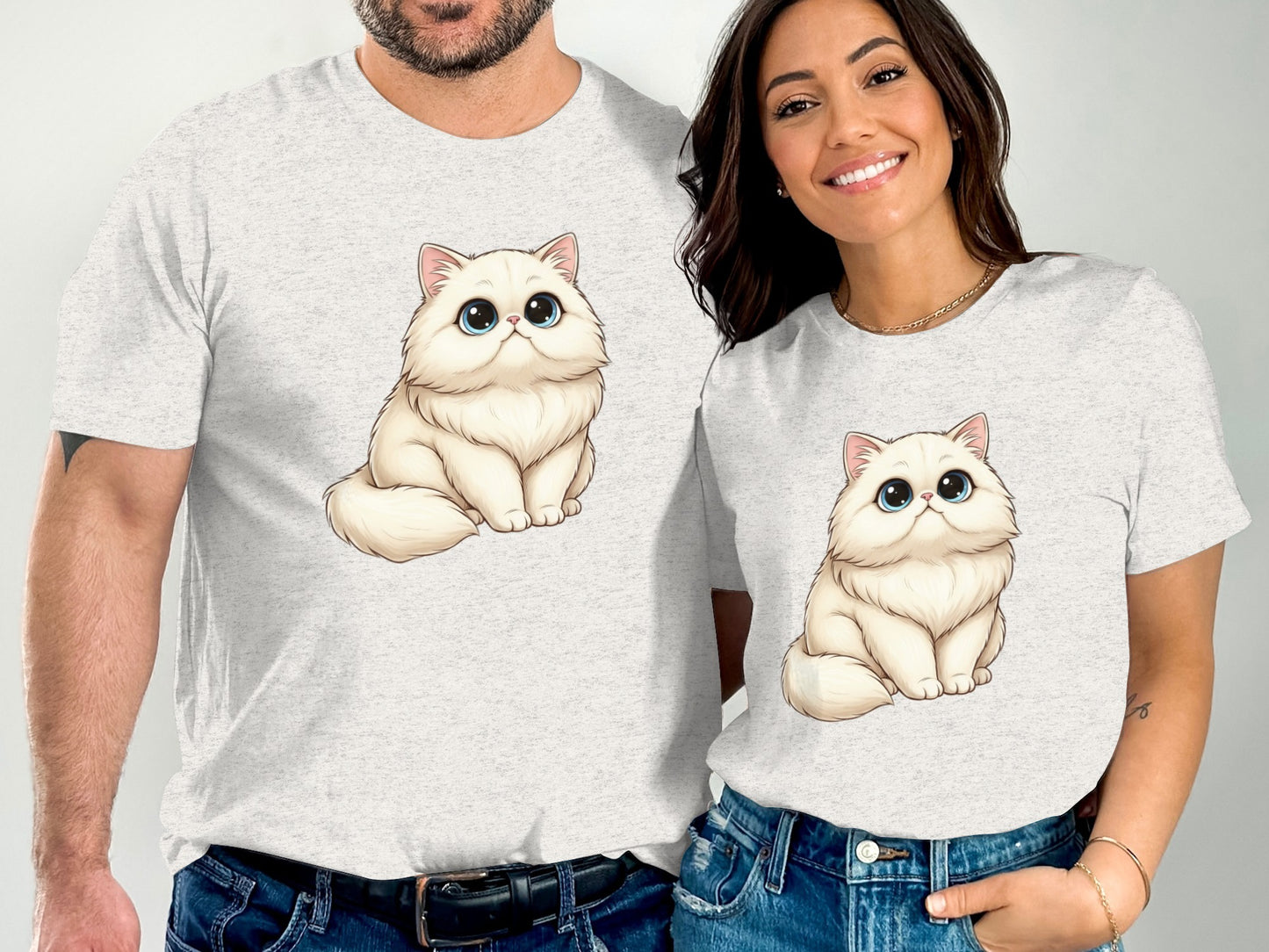 Adorable Fluffy Cat Art Printed on Graphic T-shirt