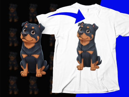 Cute Rottweiler Puppy Cartoon T-Shirt, Funny Dog Graphic Tee, Animal Lover Gift, Unisex Cotton Shirt