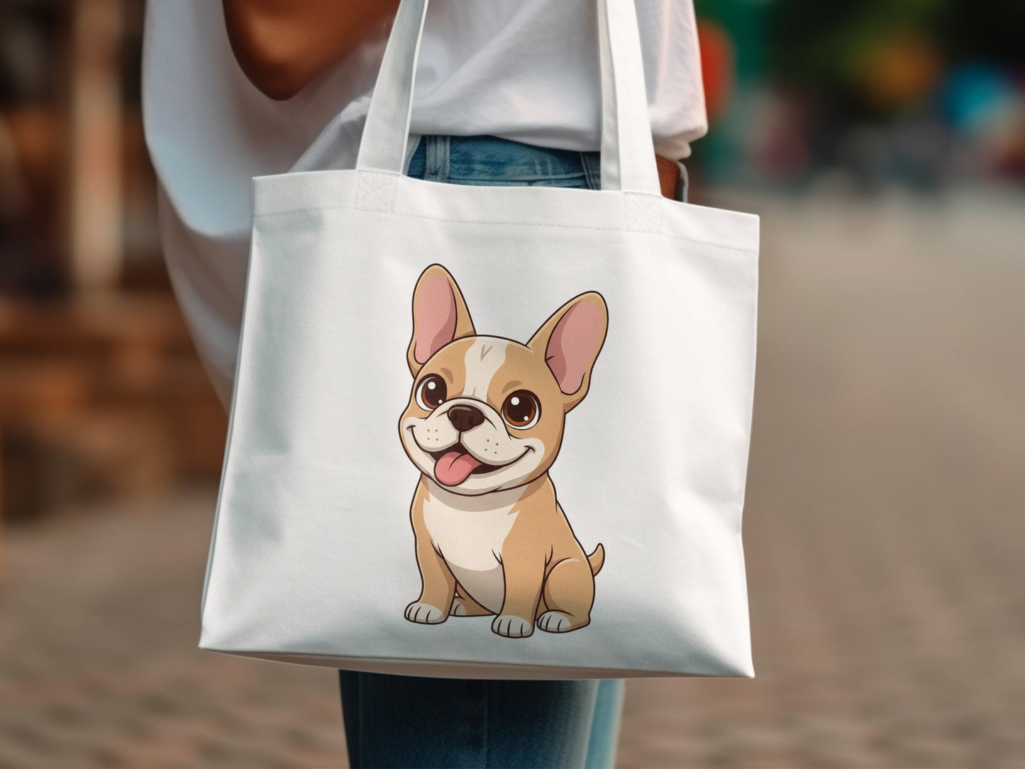 Cute French Bulldog Tote Bag, Adorable Puppy Print Canvas Bag, Durable Shopping Bag, Eco-Friendly Reusable Carryall