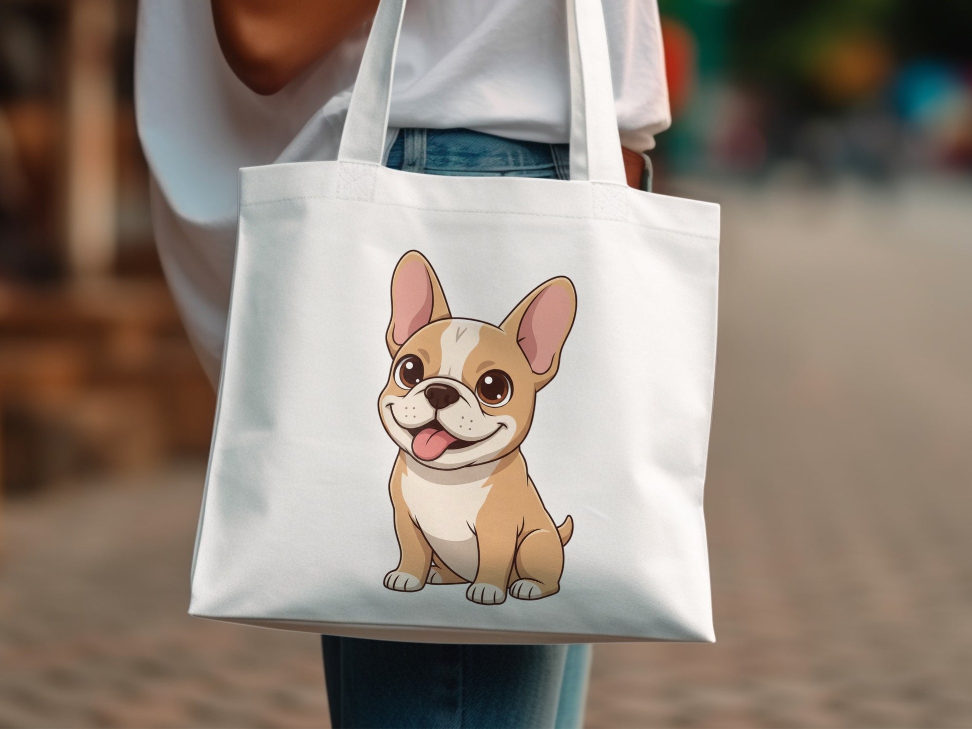 Cute French Bulldog Tote Bag, Adorable Puppy Print Canvas Bag, Durable Shopping Bag, Eco-Friendly Reusable Carryall