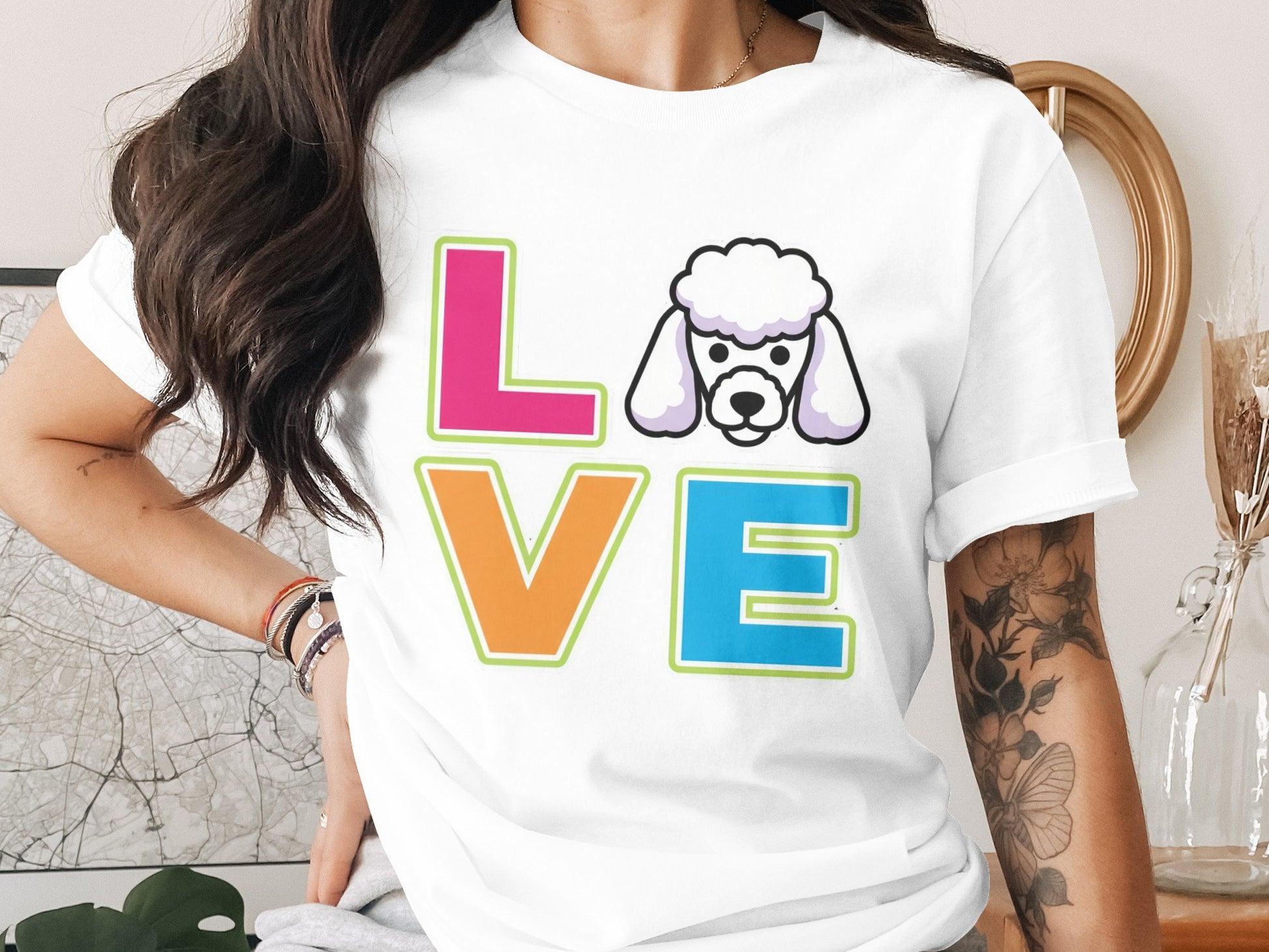 Colorful Love Poodle Graphic Print White T-shirt product