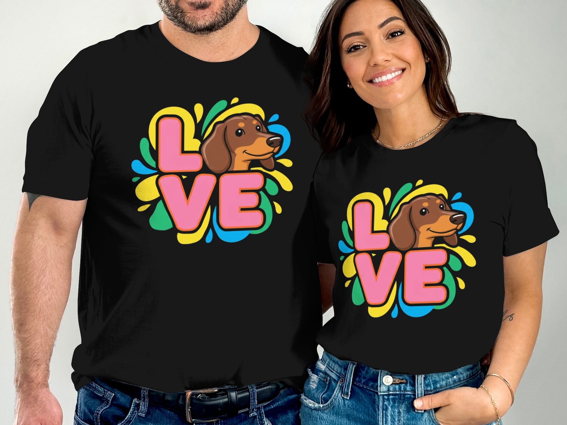 Colorful Love Dachshund Graphic Casual T-Shirt product