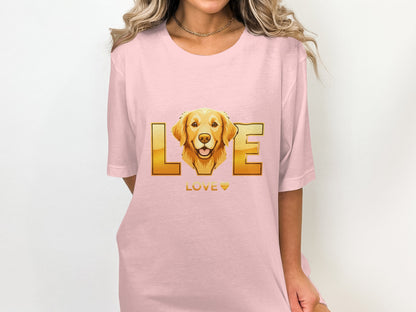 Golden Retriever Dog With Love Letters Design T-Shirts