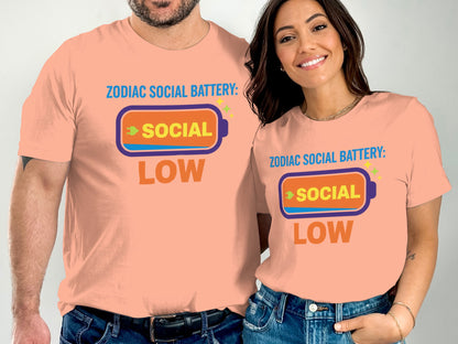 Zodiac Social Battery Low Graphic T-Shirt Design