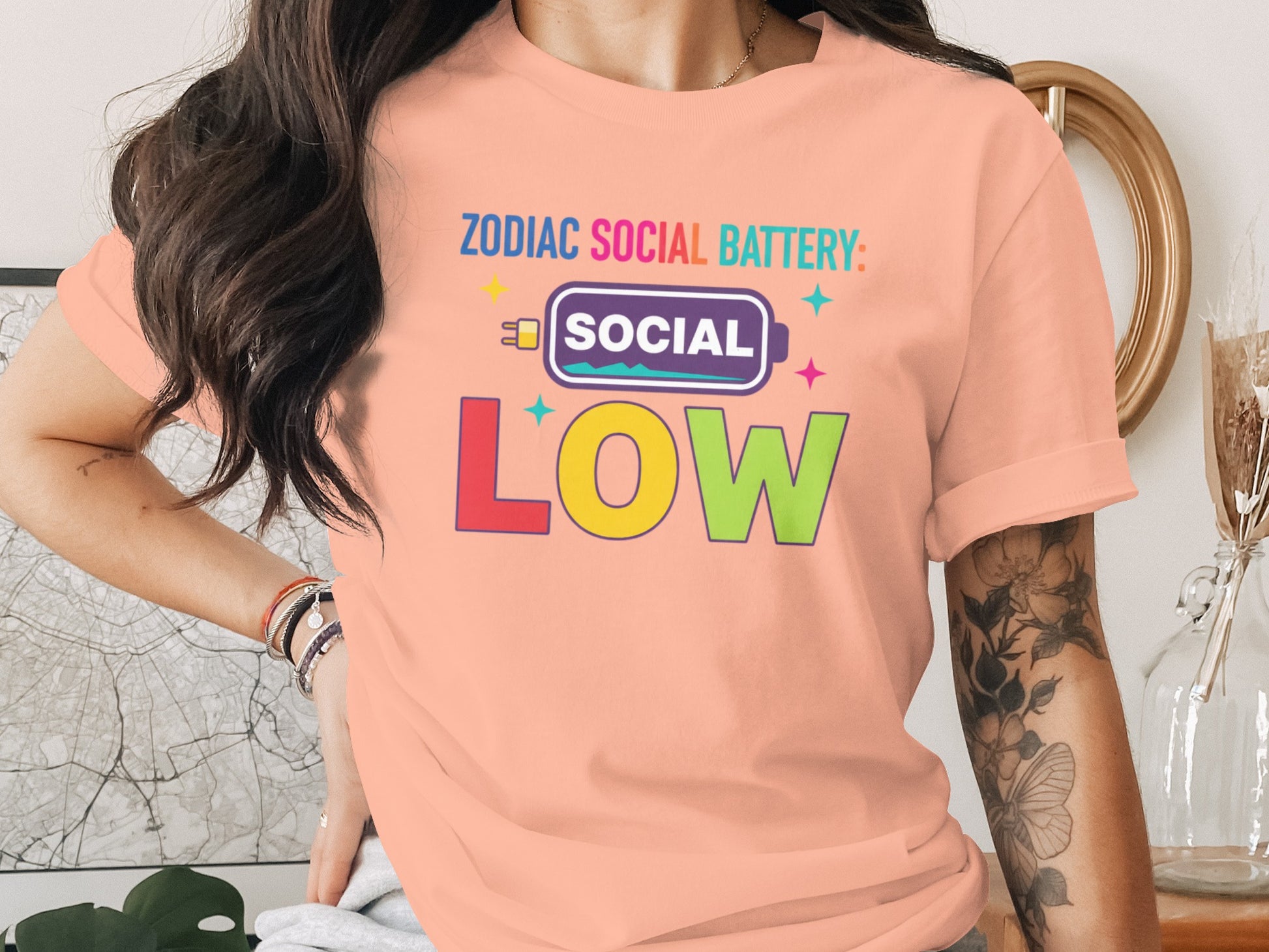 Zodiac Social Battery Low Graphic T Shirt