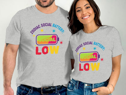 Zodiac Social Battery Low Fun Graphic T-Shirt
