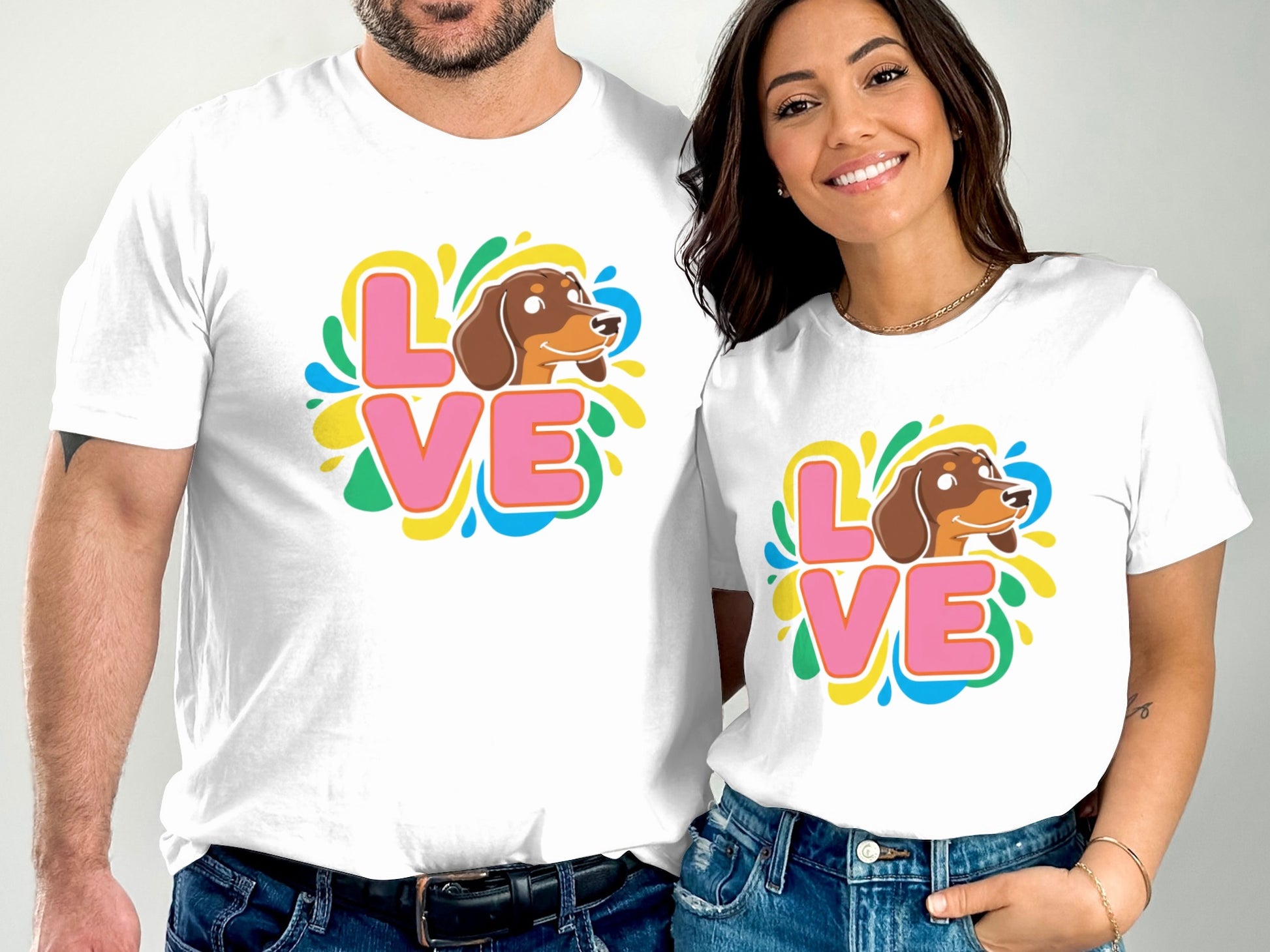 Colorful Love and Dog Graphic Print T-shirt product